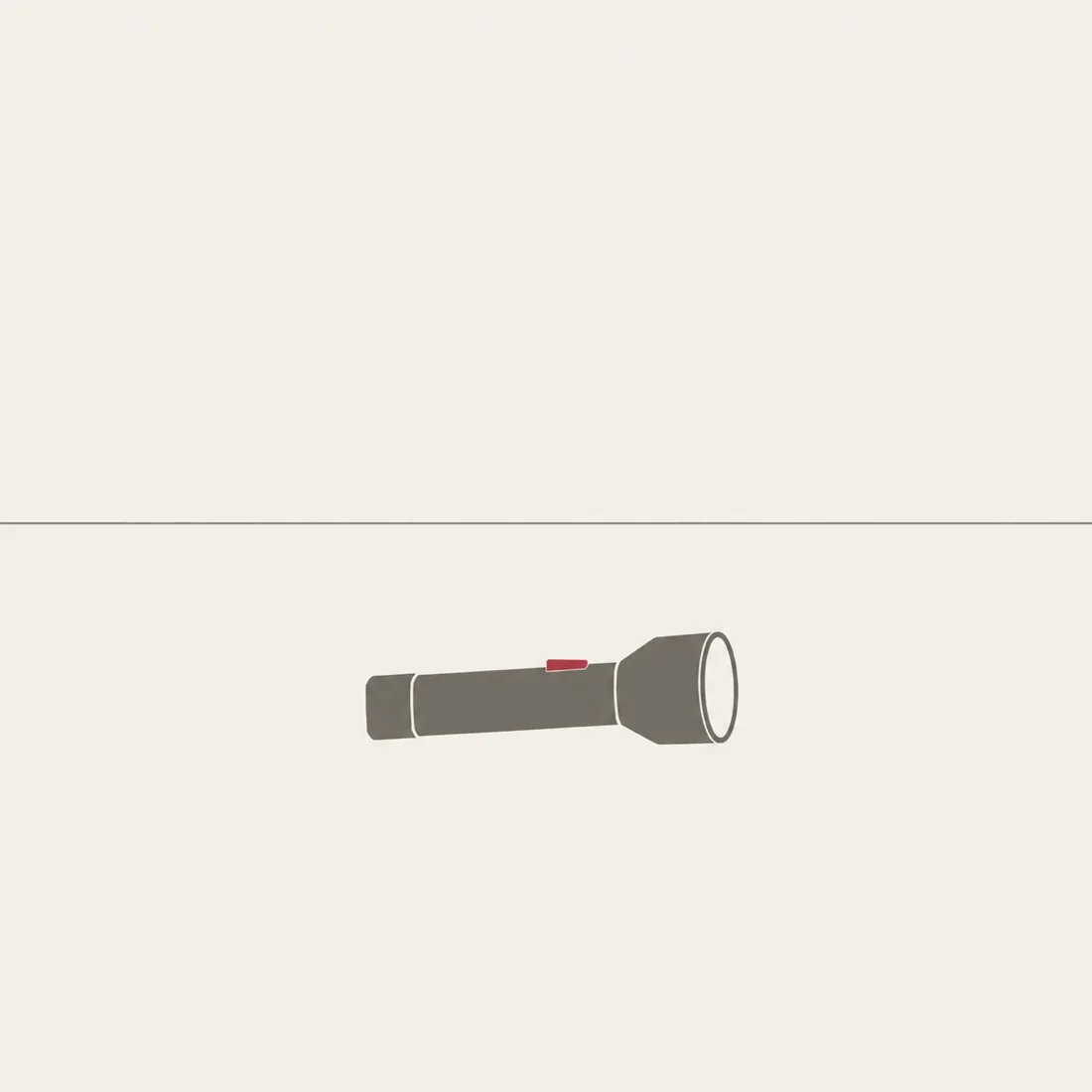 An illustration of one small plain torch lying flat, switched off.