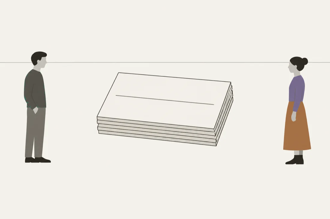An illustration of a short stack of plain cards seen at a slight angle, each carrying one horizontal rule.